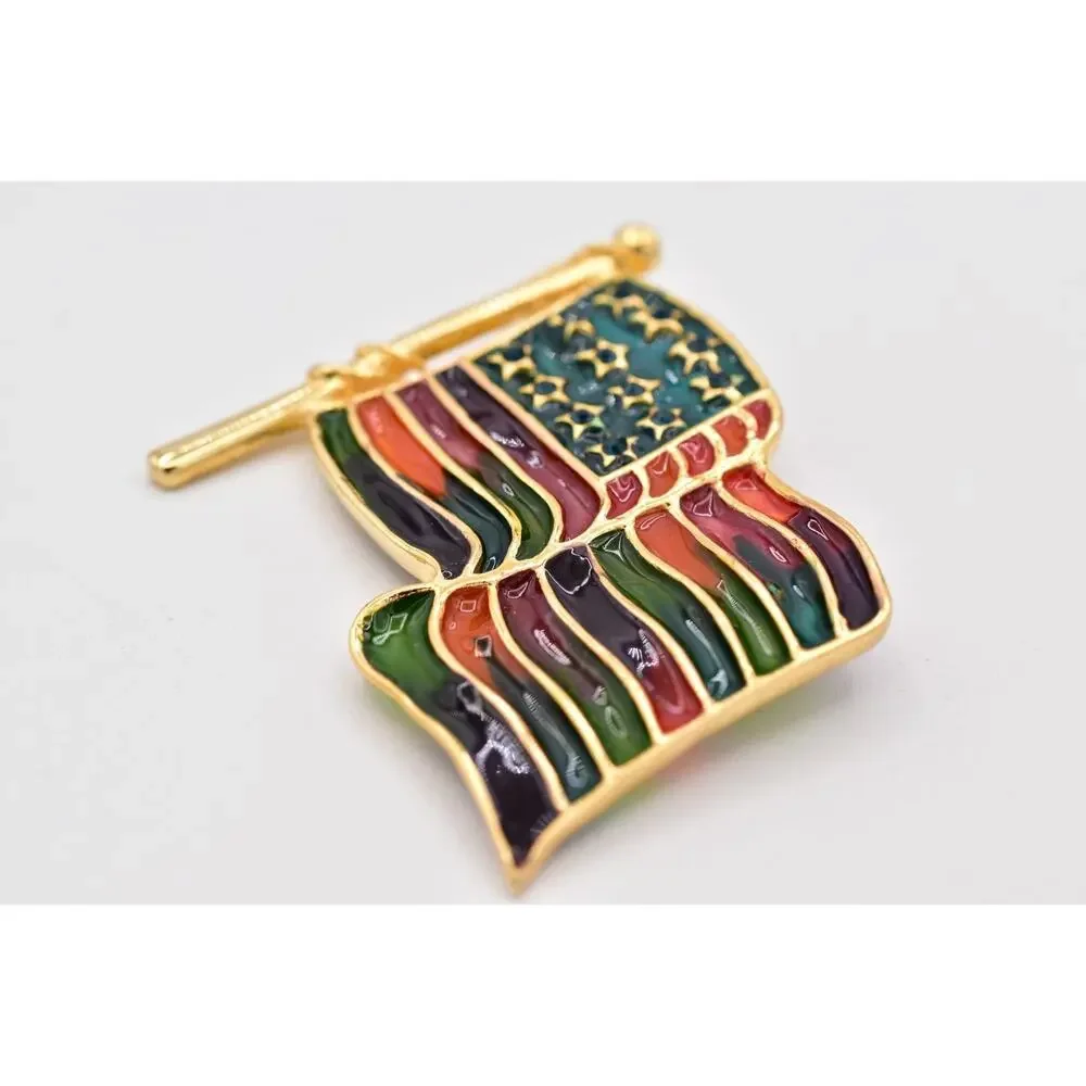 Pride Month Rainbow American Flag Brooch Multicolor Enamel Gold Pin Chunky BinBI